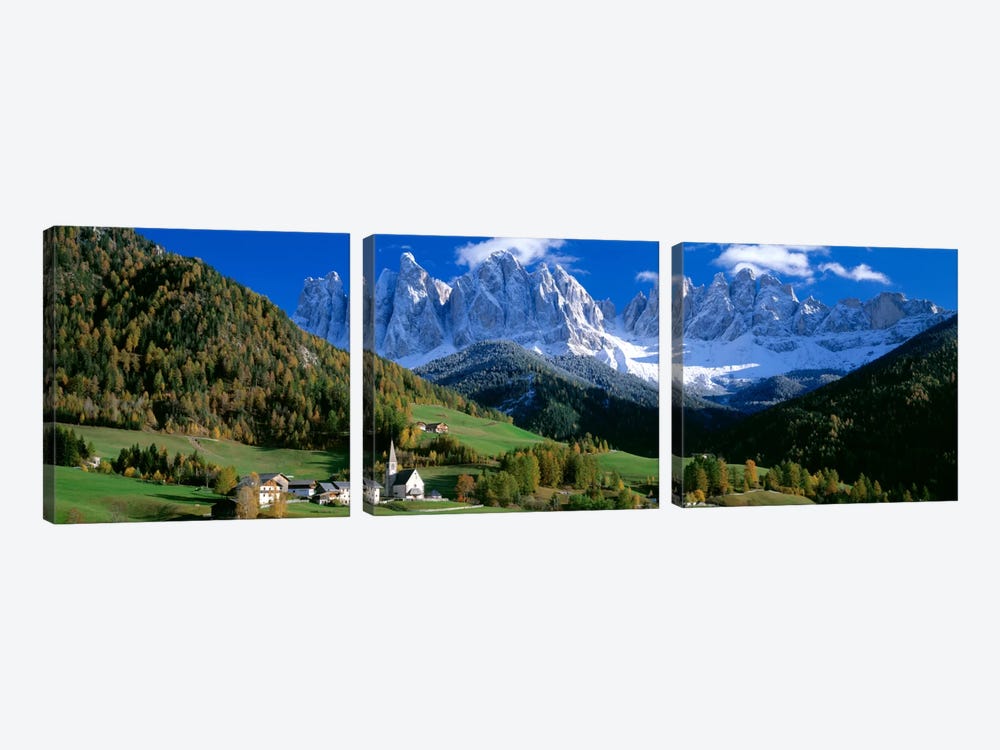 Church Of St. Magdalena, Val di Funes, South Tyrol Province, Trentino-Alto Adige Region, Italy by Panoramic Images 3-piece Canvas Wall Art
