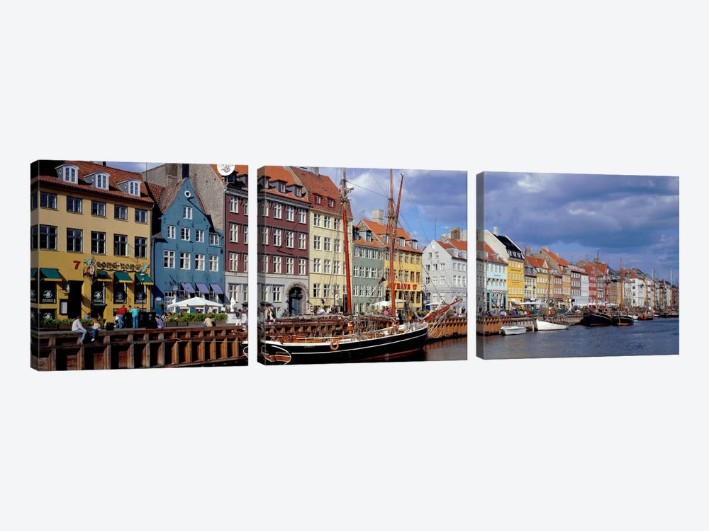 Brightly Colored Waterfront Townhouses, Nyhavn, Copenhagen, Denmark by Panoramic Images 3-piece Canvas Artwork