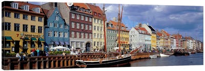Brightly Colored Waterfront Townhouses, Nyhavn, Copenhagen, Denmark Canvas Art Print - Denmark Art
