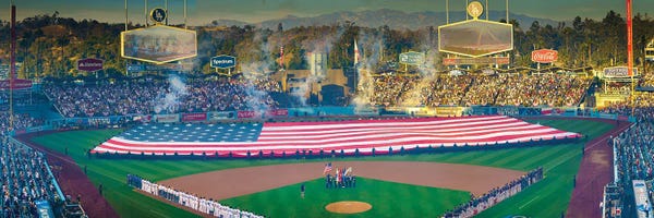Giant US Flag For World Series Game - October 26, 2018 - Dodger Stadium, Los Angeles, California, USA