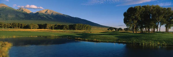 Pond In A Golf Course With Mountains In The Background, Former Great Sand Dunes Country Club, Colorado, USA