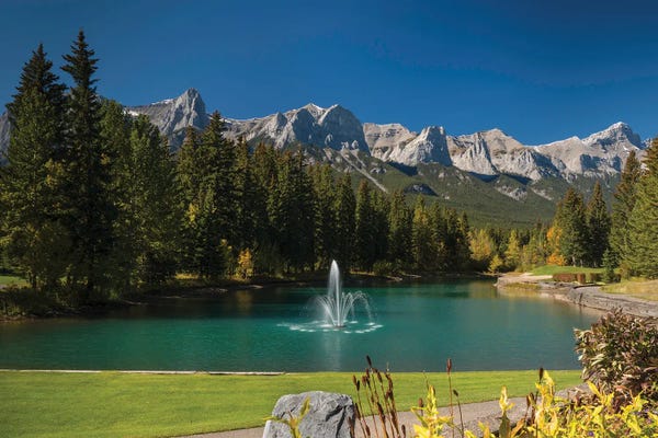 Pond In Canmore Golf Course, Mount Rundle, Cascade Mountain, Canmore, Alberta, Canada