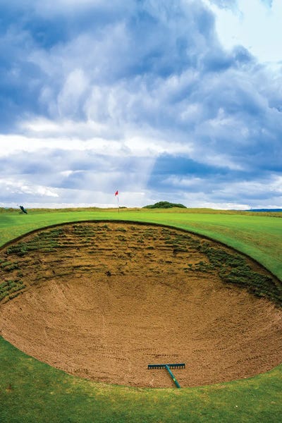Sand Trap And 15th Green At Royal Dornoch Championship Course, Dornoch, Sutherland, Highlands, Scotland