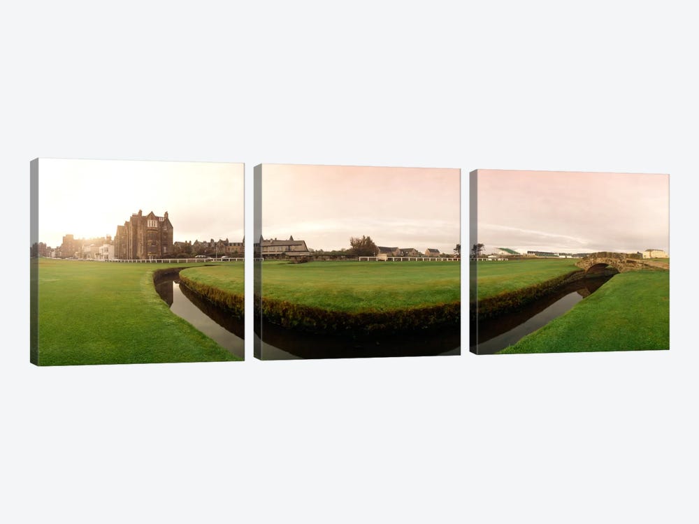 Ground Level View Of Swilcan Bridge & Burn, Old Course, The Royal And Ancient Golf Club Of St. Andrews, Fife, Scotland by Panoramic Images 3-piece Canvas Art Print