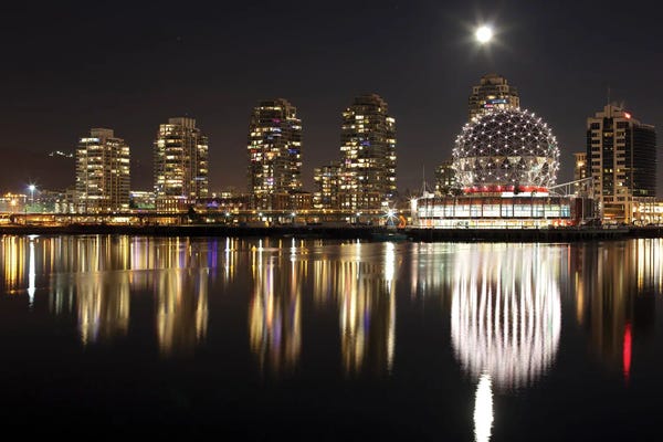 Vancouver: Stadium With Buildings Lit Up At Night, Bc Place, False Creek, Vancouver, British Columbia, Canada by Panoramic Images