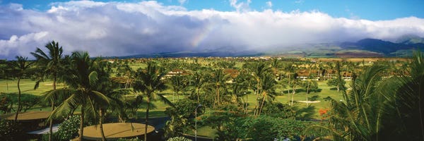 Canvas Print: Storm Clouds Over Kaanapali Golf Course, Maui, Hawaii Island, Hawaii, USA by Panoramic Images