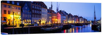 Waterfront Townhouses, Nyhavn, Copenhagen, Denmark Canvas Art Print - Denmark Art