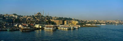Boats moored at a harborIstanbul, Turkey by Panoramic Images framed canvas print