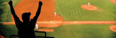 Baseball - Framed Canvas Art: Boston, Mass, Fenway Park, Red Sox Vs Yankees 3rd Base Roof Box With Fan Silhouette by Panoramic Images