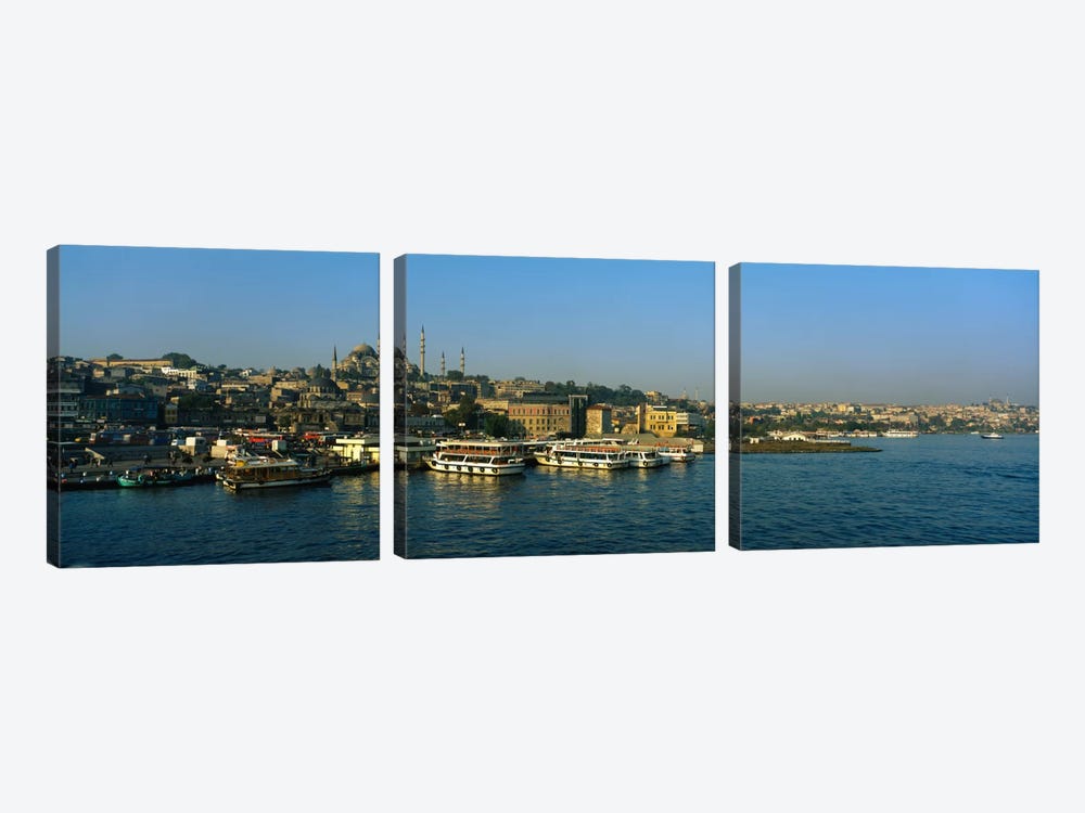 Boats moored at a harborIstanbul, Turkey by Panoramic Images 3-piece Canvas Print