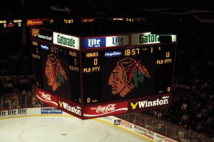 Scoreboard In An Ice Hockey Stadium, Chicago, Cook County, Illinois, USA