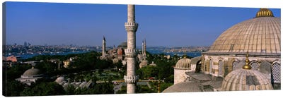 High-Angle View Of Ayasofia Camii (Hagia Sophia) & Sultan Ahmet Camii (Blue Mosque), Istanbul, Turkey Canvas Art Print - Turkey Art