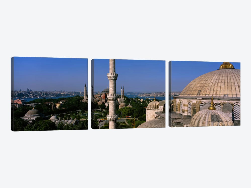 High-Angle View Of Ayasofia Camii (Hagia Sophia) & Sultan Ahmet Camii (Blue Mosque), Istanbul, Turkey by Panoramic Images 3-piece Canvas Art Print