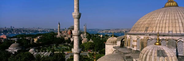Domes: High-Angle View Of Ayasofia Camii (Hagia Sophia) & Sultan Ahmet Camii (Blue Mosque), Istanbul, Turkey by Panoramic Images