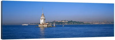 Lighthouse in the sea with mosque in the backgroundLeander's Tower, Blue Mosque, Istanbul, Turkey Canvas Art Print - Famous Places of Worship