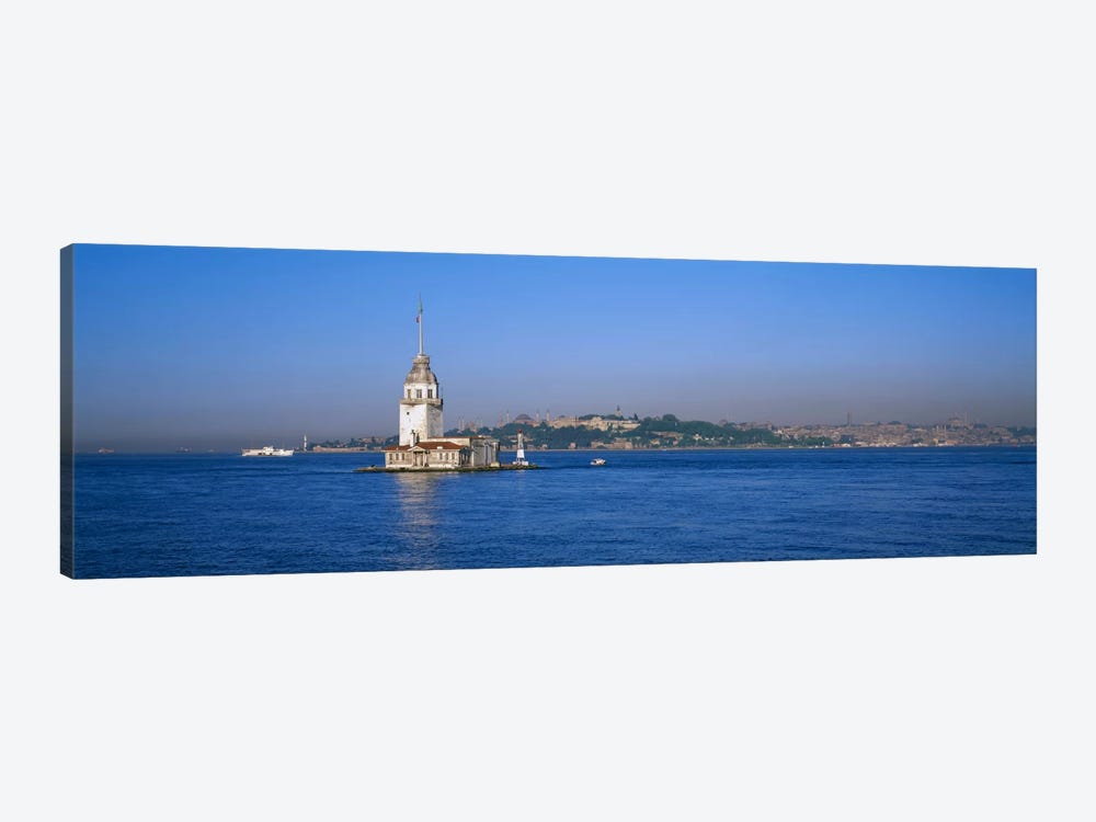 Lighthouse in the sea with mosque in the backgroundLeander's Tower, Blue Mosque, Istanbul, Turkey by Panoramic Images 1-piece Art Print