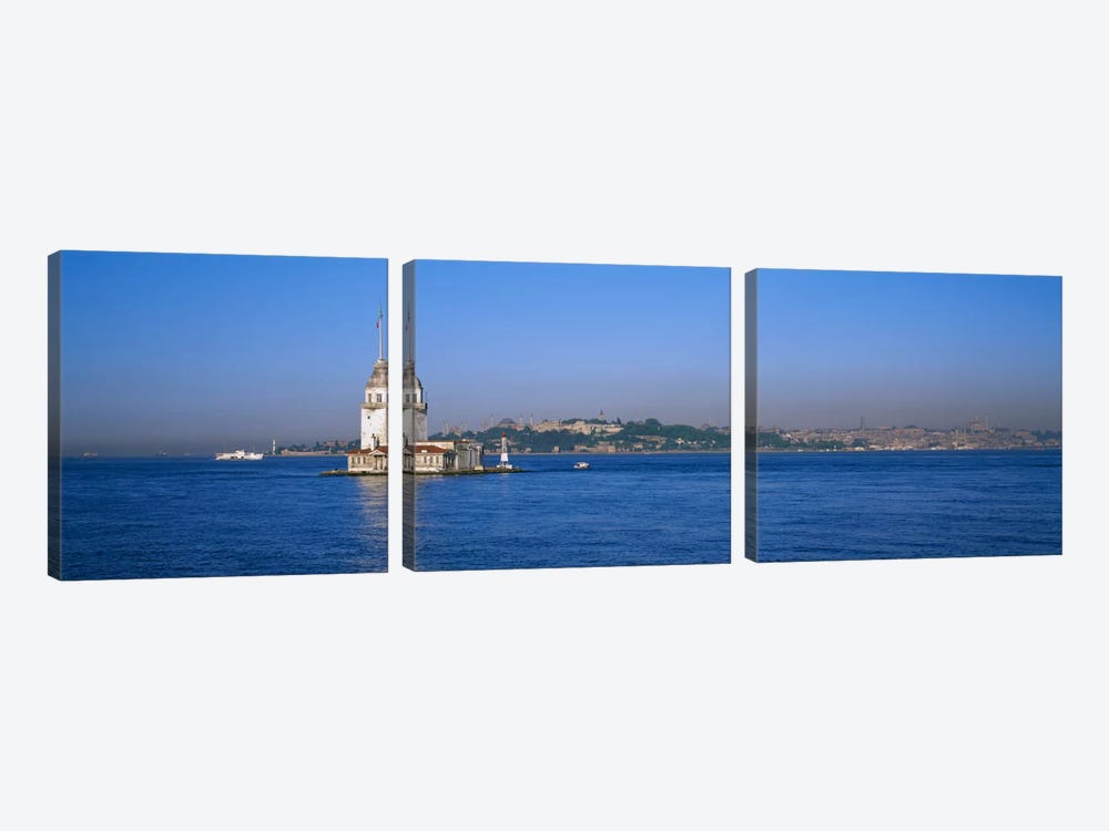 Lighthouse in the sea with mosque in the backgroundLeander's Tower, Blue Mosque, Istanbul, Turkey by Panoramic Images 3-piece Canvas Print