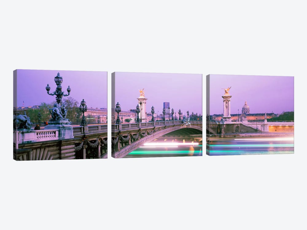 Blurred Motion Lights Under Pont Alexandre III, Paris, Ile-de-France, France by Panoramic Images 3-piece Canvas Wall Art