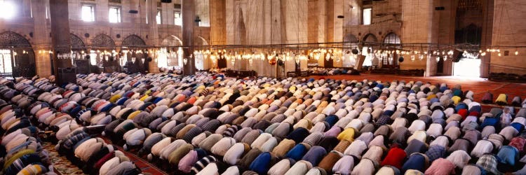 Crowd praying in a mosque, Suleymanie Mosque, Istanbul, Turkey