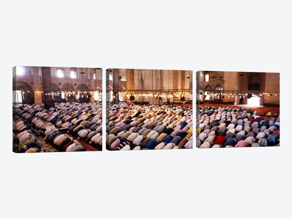 Crowd praying in a mosque, Suleymanie Mosque, Istanbul, Turkey by Panoramic Images 3-piece Canvas Art Print