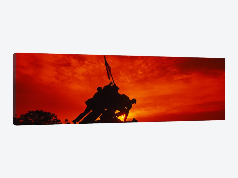 Silhouette of statues at a war memorial, Iwo Jima Memorial, Arlington National Cemetery, Virginia, USA by Panoramic Images 1-piece Canvas Art Print