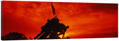 Silhouette of statues at a war memorial, Iwo Jima Memorial, Arlington National Cemetery, Virginia, USA Canvas Art Print - Flag Art