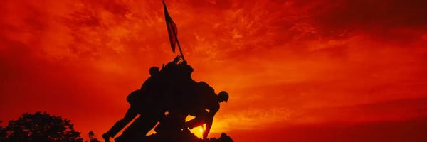 Virginia: Silhouette of statues at a war memorial, Iwo Jima Memorial, Arlington National Cemetery, Virginia, USA by Panoramic Images