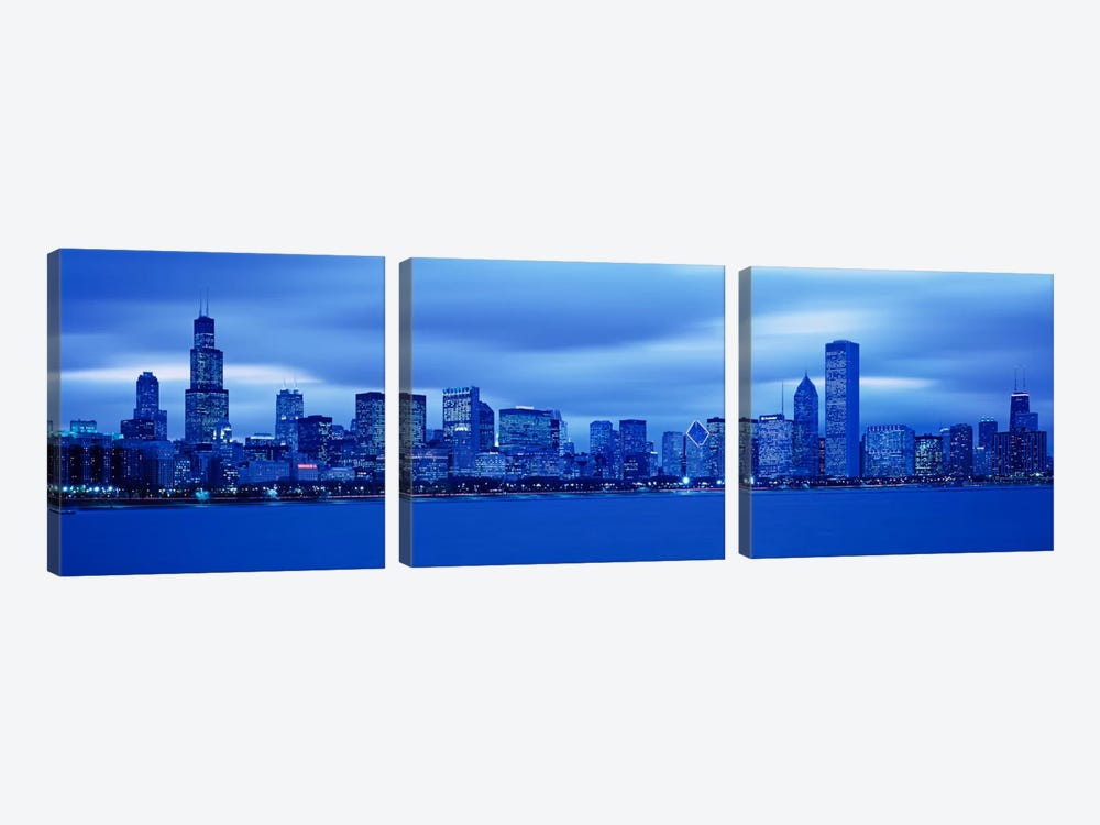 View Of An Urban Skyline At Dusk, Chicago, Illinois, USA by Panoramic Images 3-piece Canvas Art