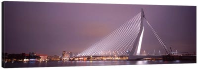 Illuminated Erasmus Bridge At Night, Rotterdam, Netherlands Canvas Art Print - Bridge Art
