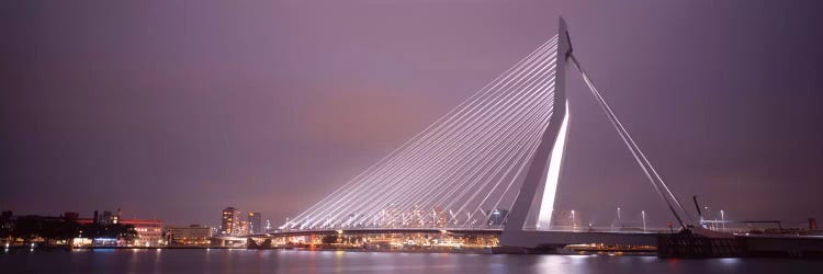 Illuminated Erasmus Bridge At Night, Rotterdam, Netherlands