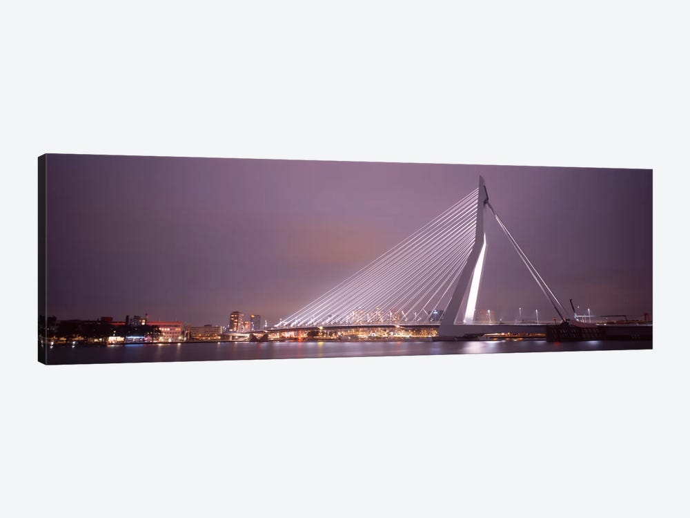 Illuminated Erasmus Bridge At Night, Rotterdam, Netherlands by Panoramic Images 1-piece Canvas Art