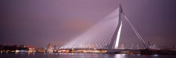 Rotterdam: Illuminated Erasmus Bridge At Night, Rotterdam, Netherlands by Panoramic Images