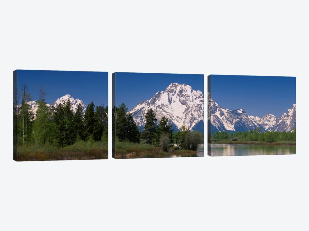 Snow-Covered Mount Moran As Seen From Oxbow Bend, Grand Teton National Park, Wyoming, USA by Panoramic Images 3-piece Canvas Art