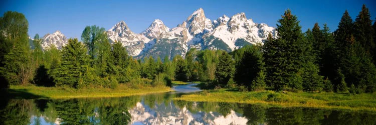 Snow-Capped Teton Range As Seen From Schwabacher's Landing, Grand Teton National Park, Wyoming, USA