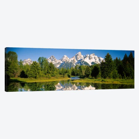 Snow-Capped Teton Range As Seen From Schwabacher's Landing, Grand Teton National Park, Wyoming, USA Canvas Print #PIM1722} by Panoramic Images Canvas Art