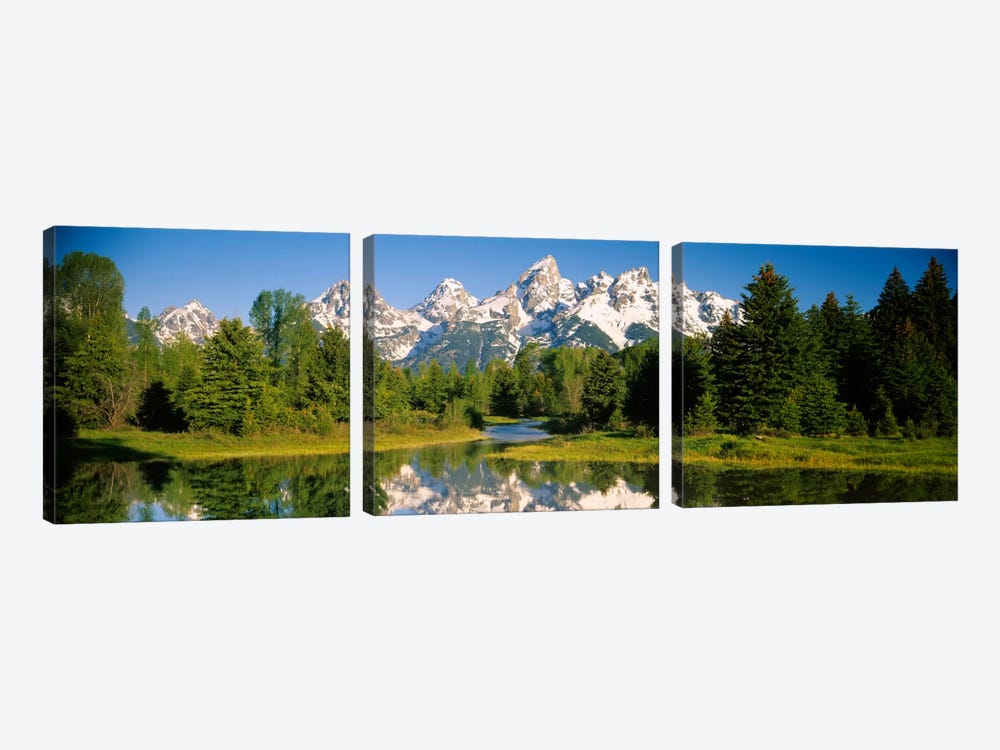 Snow-Capped Teton Range As Seen From Schwabacher's Landing, Grand Teton National Park, Wyoming, USA by Panoramic Images 3-piece Art Print
