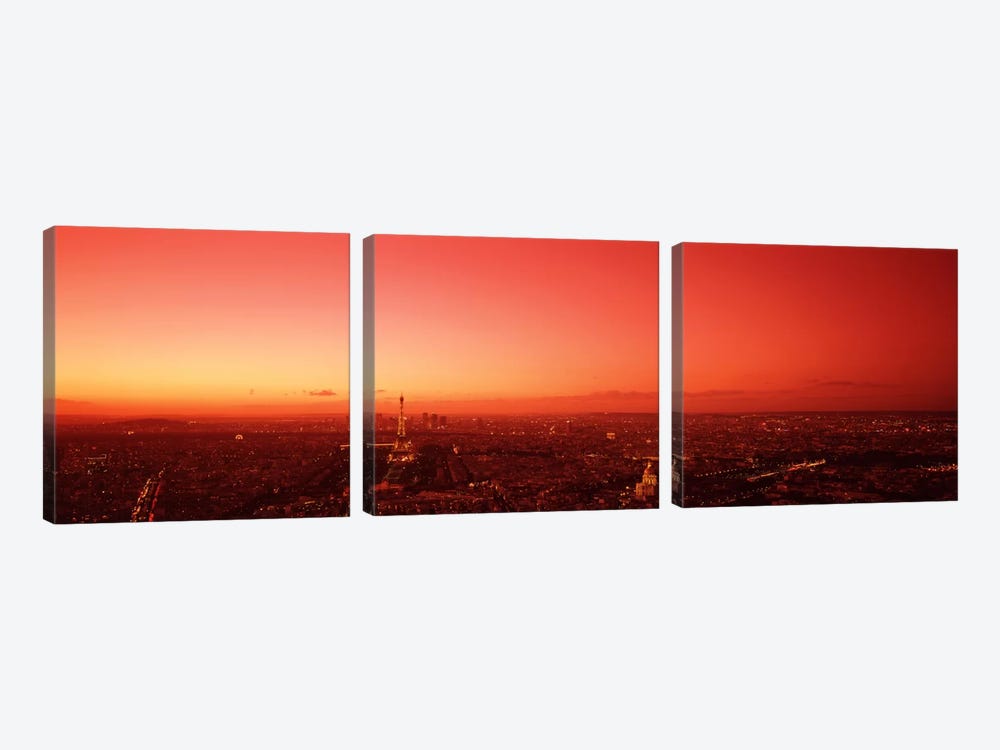 Red Filtered Aerial View, Paris, Ile-de-France, France by Panoramic Images 3-piece Canvas Print