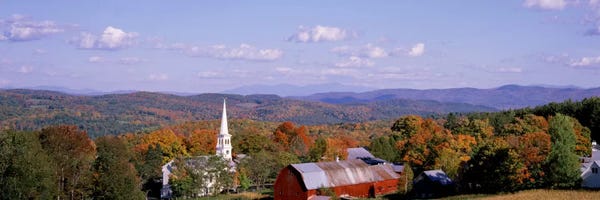 High angle view of barns in a field I, Peacham, Vermont, USA