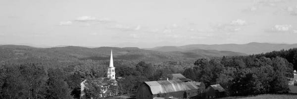 High angle view of barns in a field II, Peacham, Vermont, USA
