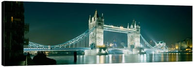 Low angle view of a bridge lit up at nightTower Bridge, London, England Canvas Art Print - Bridge Art