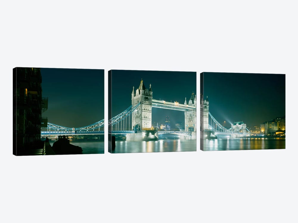 Low angle view of a bridge lit up at nightTower Bridge, London, England by Panoramic Images 3-piece Canvas Wall Art