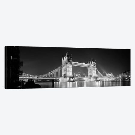 Low angle view of a bridge lit up at night, Tower Bridge, London, England (black & white) Canvas Print #PIM176bw} by Panoramic Images Canvas Wall Art