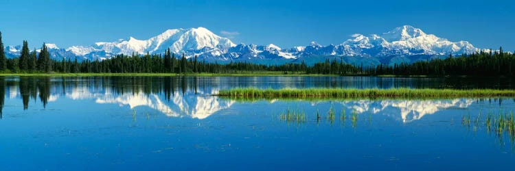 Reflection Of Mountains In Lake, Mt Foraker And Mt Mckinley, Denali National Park, Alaska, USA