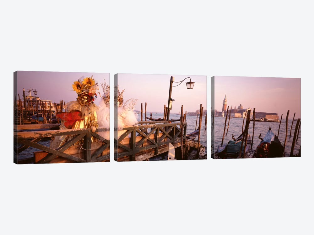 Italy, Venice, St MarkÕs Basin, people dressed for masquerade by Panoramic Images 3-piece Canvas Art