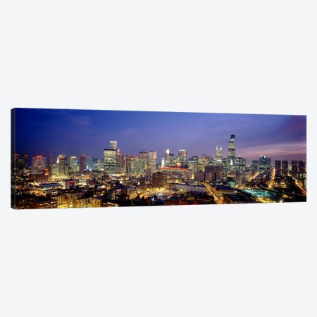 High Angle View Of Buildings Lit Up At Dusk, Chicago, Illinois, USA Canvas Print #PIM1787} by Panoramic Images Canvas Print