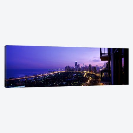 High angle view of a city at night, Lake Michigan, Chicago, Cook County, Illinois, USA Canvas Print #PIM1789} by Panoramic Images Canvas Art
