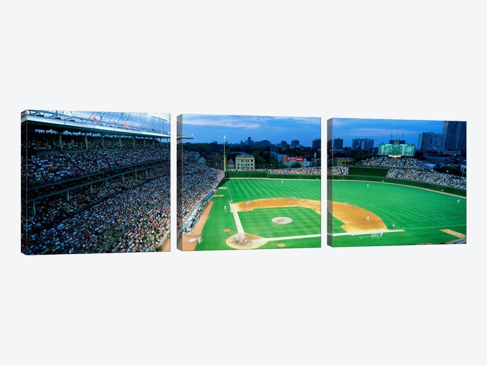 High angle view of spectators in a stadium, Wrigley Field, Chicago Cubs, Chicago, Illinois, USA by Panoramic Images 3-piece Canvas Print