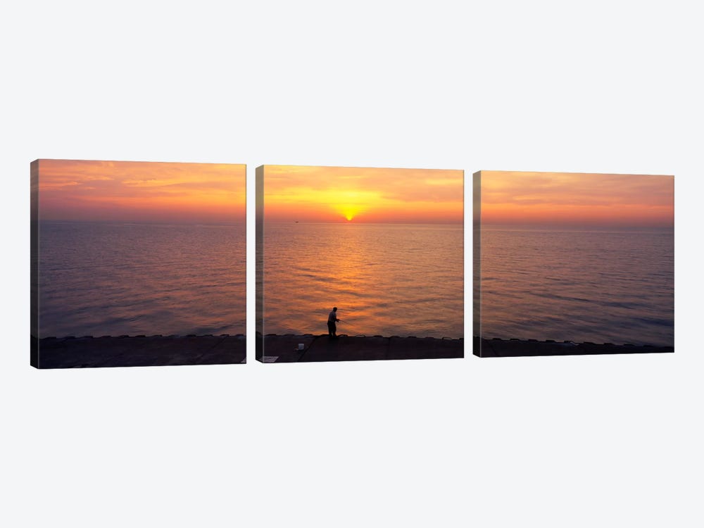 Sunset over a lake, Lake Michigan, Chicago, Cook County, Illinois, USA by Panoramic Images 3-piece Art Print