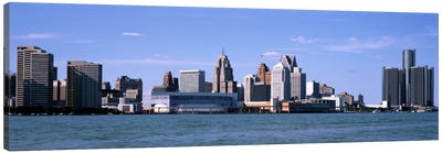 Buildings at the waterfront, Detroit, Wayne County, Michigan, USA Canvas Art Print - Detroit Art