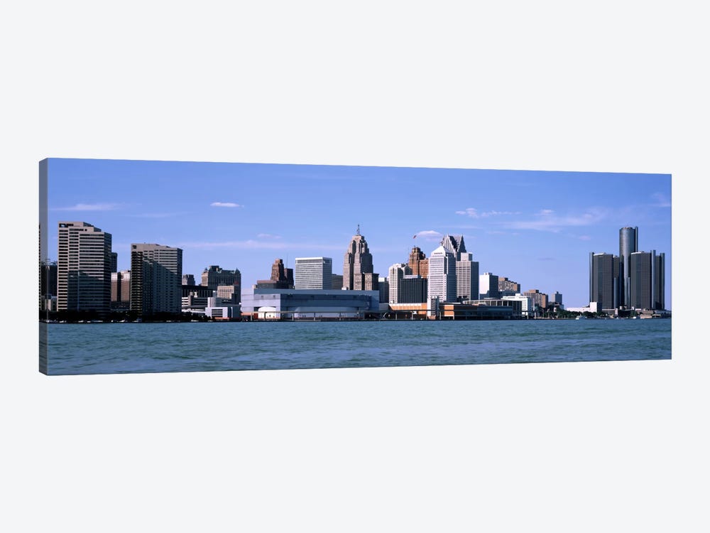 Buildings at the waterfront, Detroit, Wayne County, Michigan, USA by Panoramic Images 1-piece Canvas Wall Art